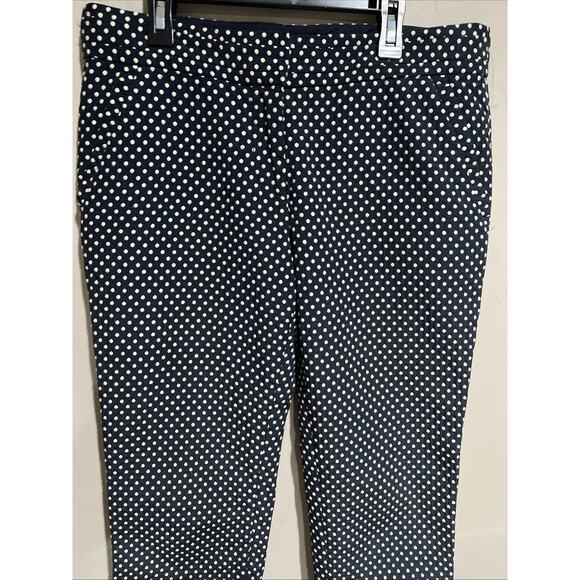 Tory Burch Embroidered Polka Dot Ankle Pant Navy Blue White Cropped Midrise 6 - Picture 2 of 8